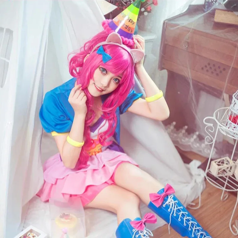 Anime Little Pony Pinkie Pie Menschliches Cosplay Kostüme Frauen Nette Kawaii Kurzarm Kleid Anzug Halloween Karneval Party Kleidung
