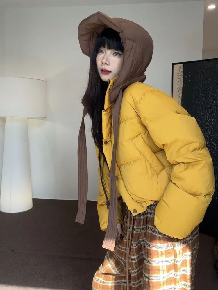 2025 Women's Autumn Winter New Stand Collar Thickened Warm Short Hooded Casual Jacket Winter White Duck Down Bread Jacket