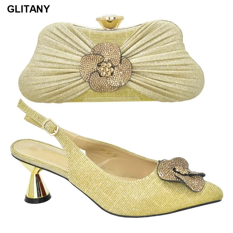 

Latest Design Nigerian Style Shoes and Bag Set Summer Low Heeled Shoes for Women Italian Matching Shoe and Bag Set for Wedding