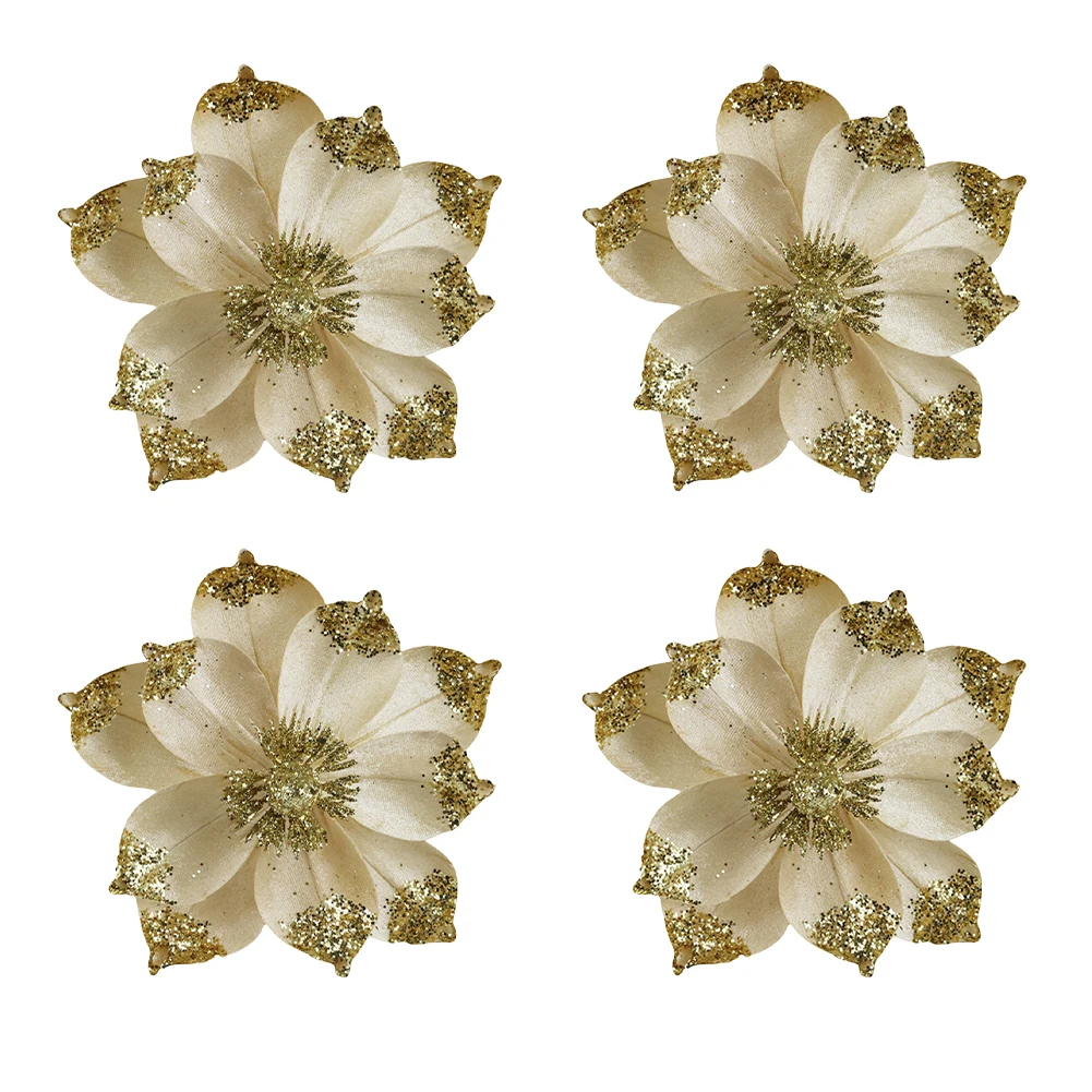 

4 шт., рождественские искусственные цветы, рождественские цветочные головки, Рождественская елка, декор «сделай сам», шикарное украшение для праздничной атмосферы