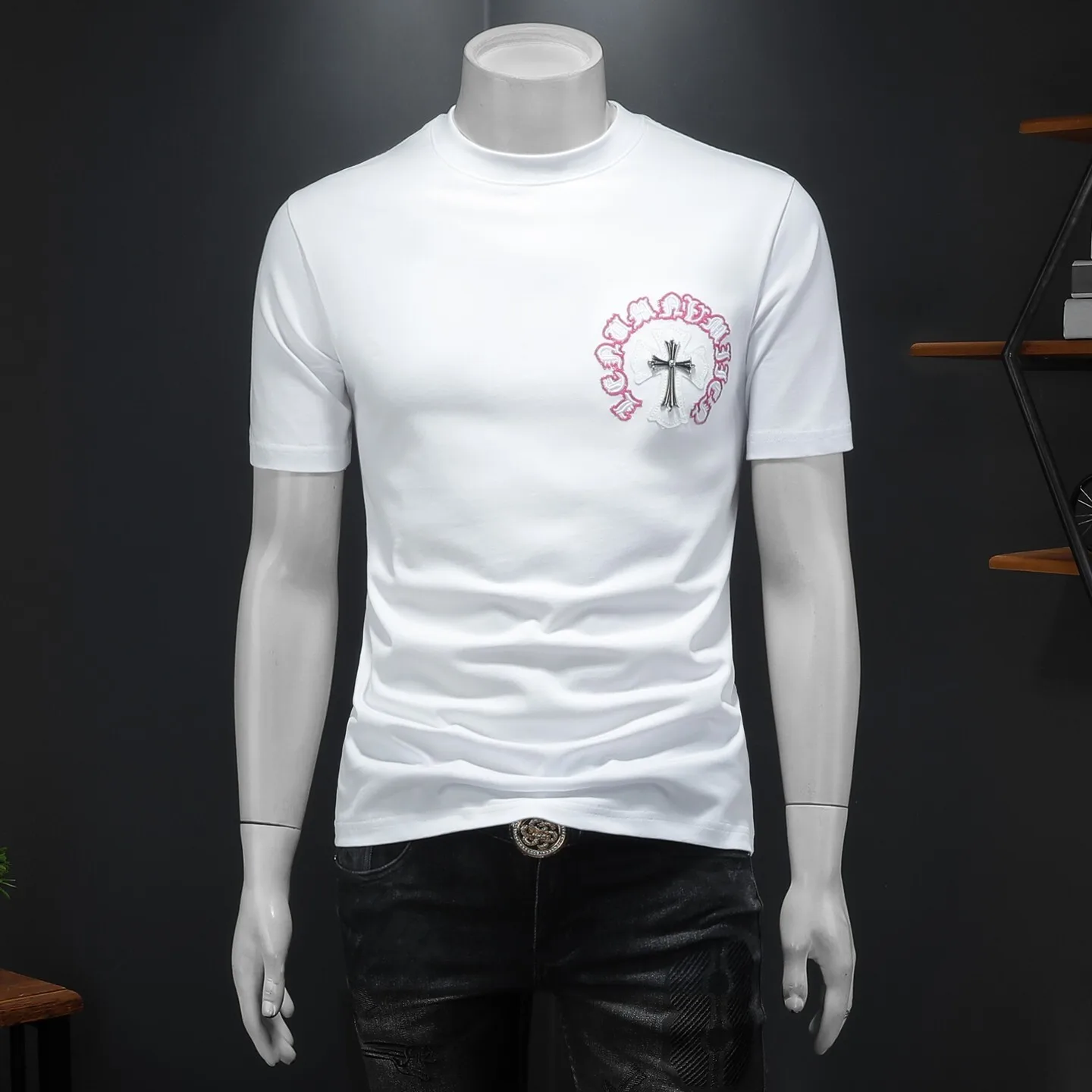 

Мужская модная футболка с круглым вырезом и коротким рукавом, широкого кроя, в городском стиле, из смесового полиэстера и хлопка, летний топ, классический дизайн