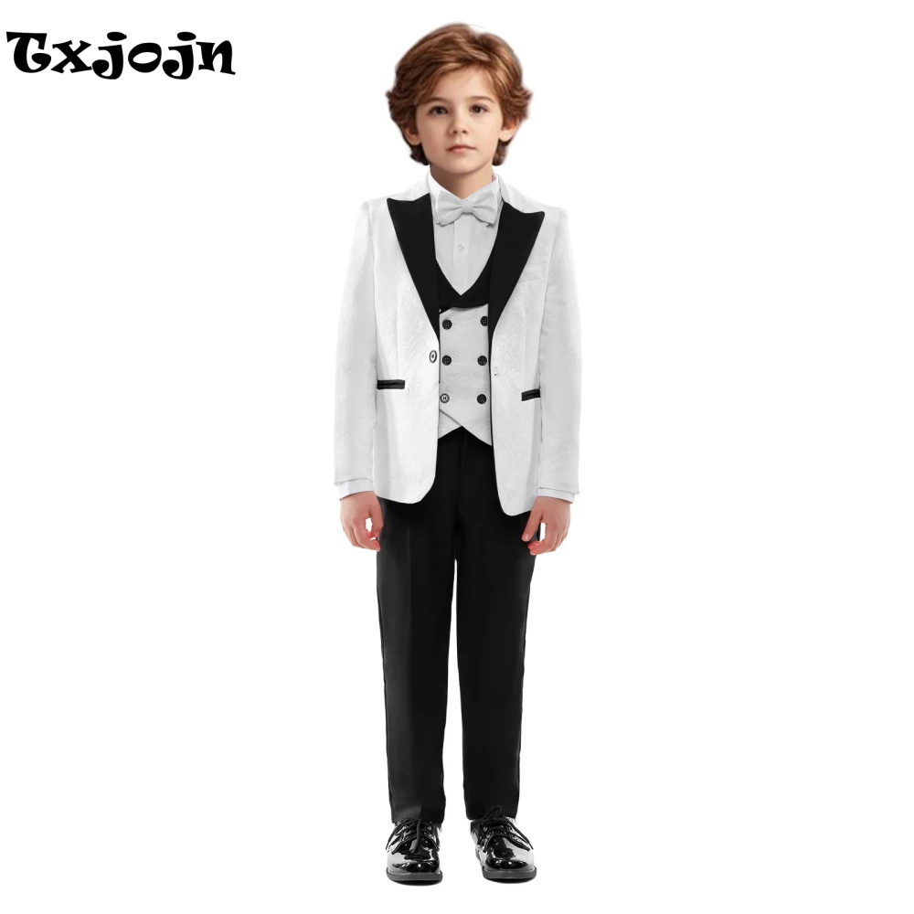 Classy Black Tuxedo 4 Pieces Set For Kids Wedding Ring Bearer Outfit One Button Boys Suit Set Piano Contest Performance In Stock