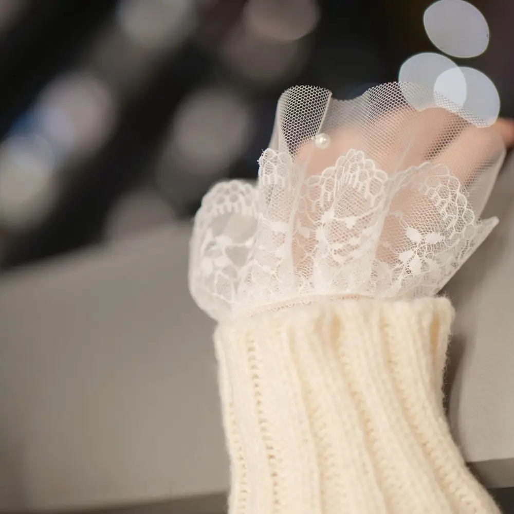 Nuovo Polsino Finto in Rete con Perle, Staccabile, Bianco e Nero, Polsino per Maglione, Accessorio per Fotografia