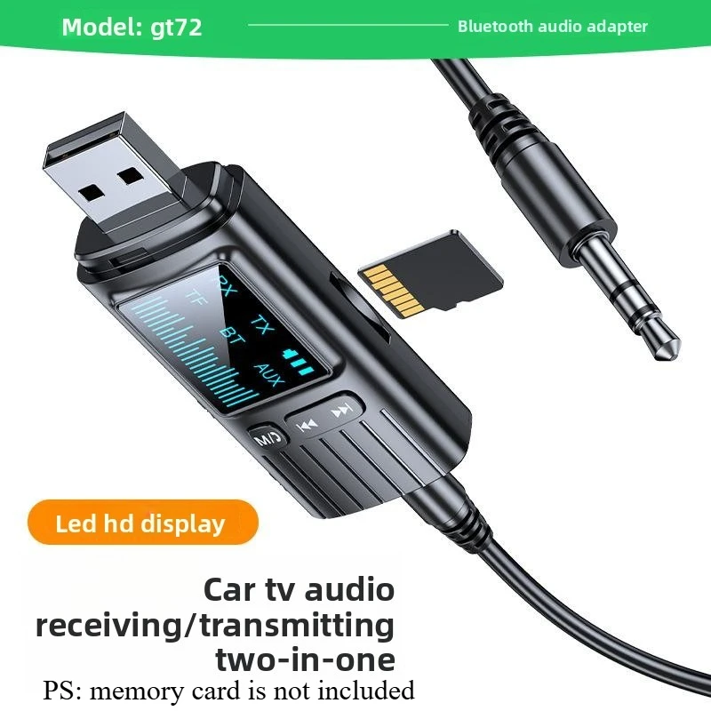 

GT72 Digital Display Bluetooth 2in1 Receiver Transmitter 3.5mm AUX Audio Adapter for Power Amplifier Wireless Handsfree Calling