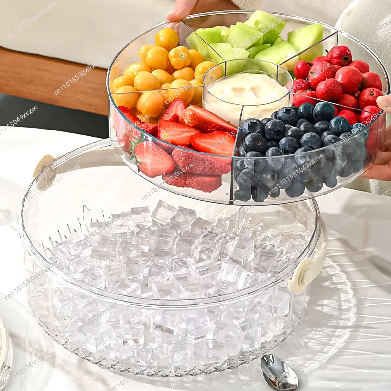 

Fruit plate, five-point grid with handle to keep fresh, sealed moisture-proof dried fruit plate, portable household round snack