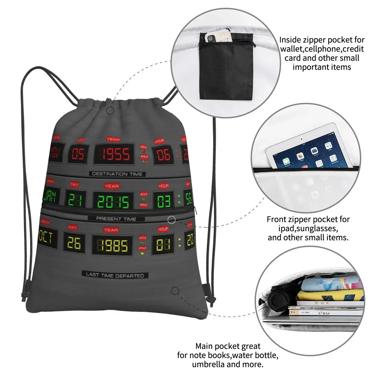 Back To The Future Portable Backpacks Drawstring Bag Fashion Drawstring Bundle Pocket Sundries Bags For School Students