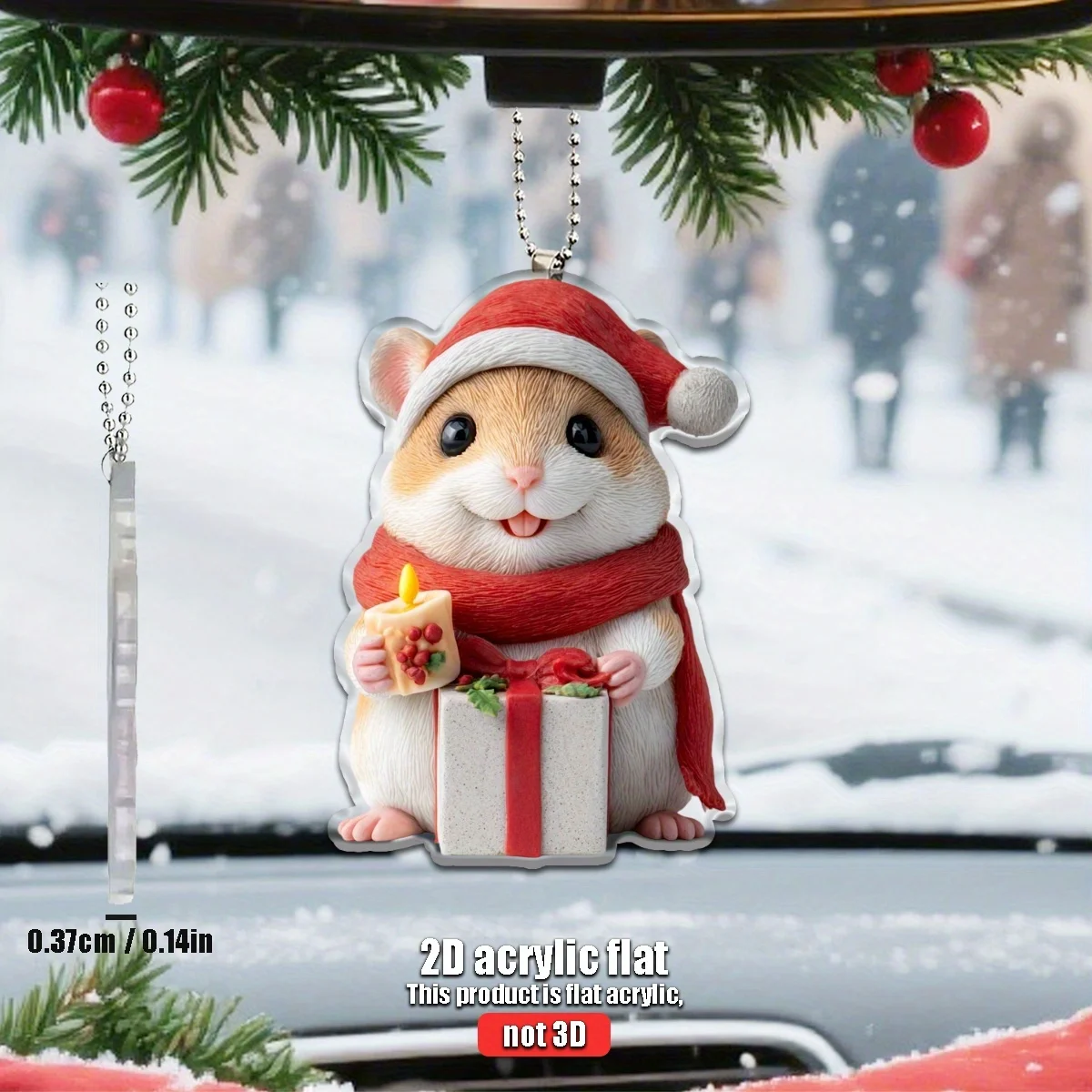 Christmas Decor Hamster Acrylic Pendant 2D Plane Design Car Interior Home Holiday Hanging Decorations Christmas Tree Decor
