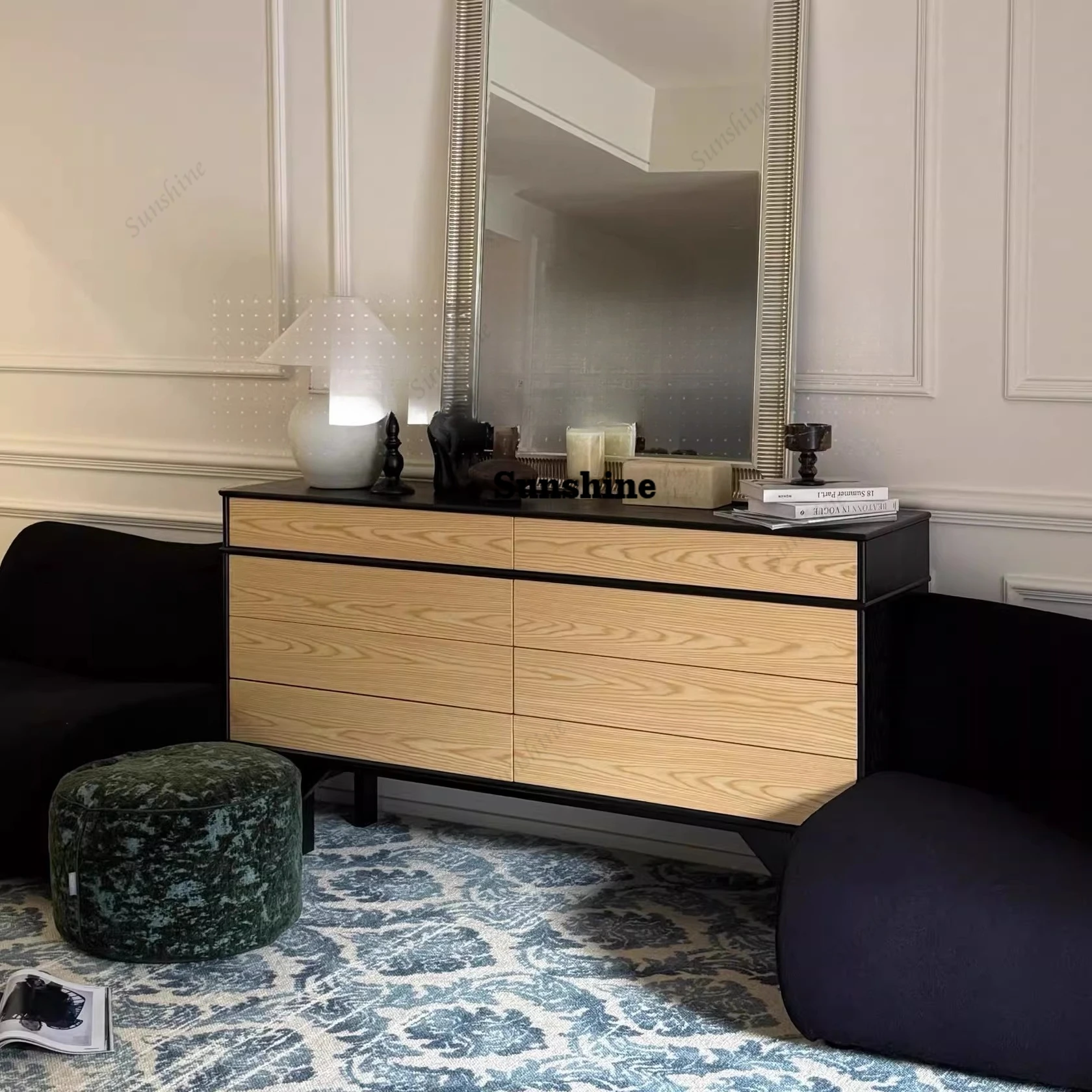 

Wabi-sabi style vintage solid wood sideboard French locker