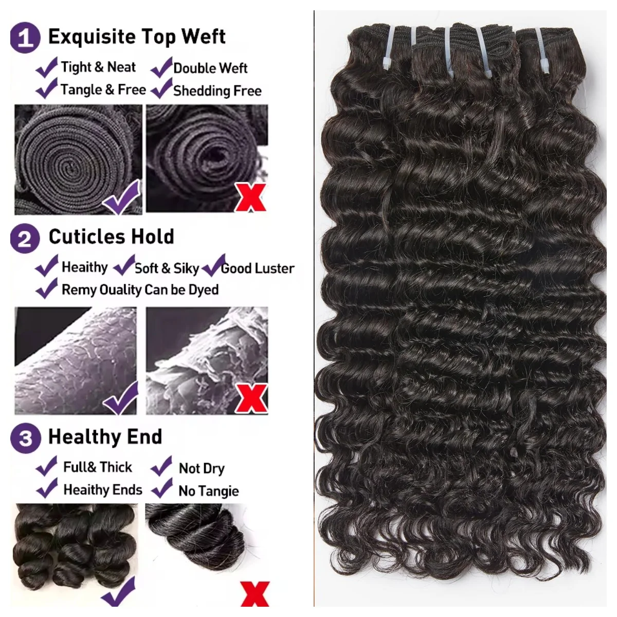 8-34 بوصة حزم موجة فضفاضة البرازيلي الشعر البشري فضفاض نسج حزم 3/4/قطعة مجموعة شعر طبيعي أسود ملحقات للمرأة