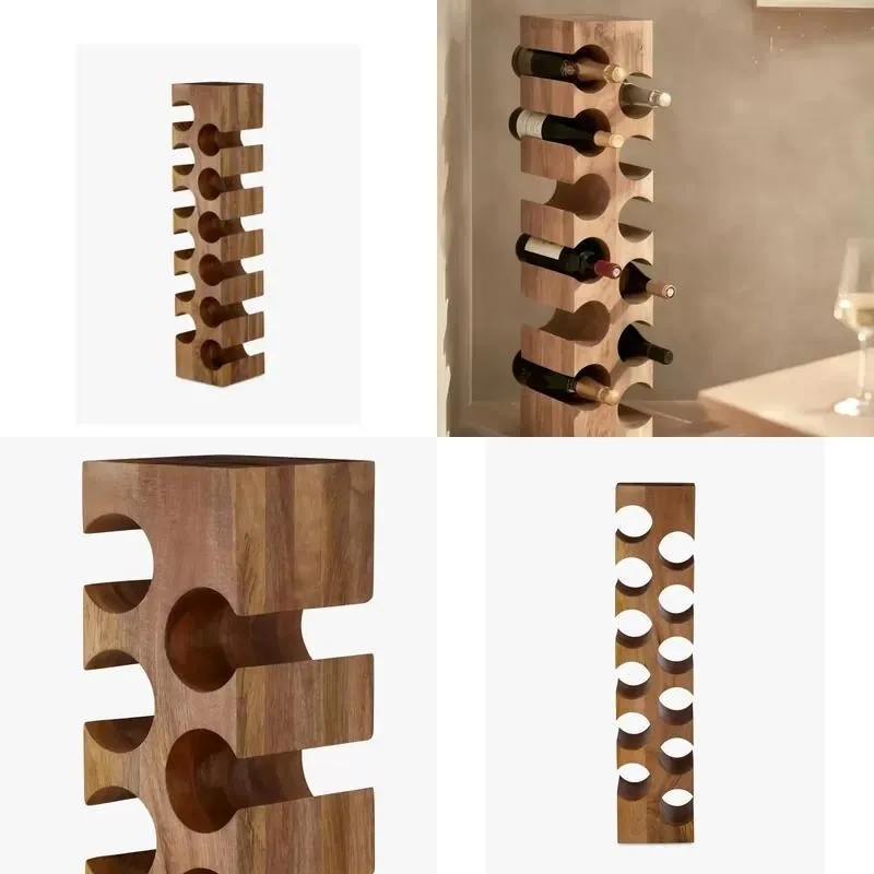 Wholesale Acacia Wood Wine Rack High Independent Design Hand Carved Antique Wooden Waterproof Wine Bottle Holder Storage