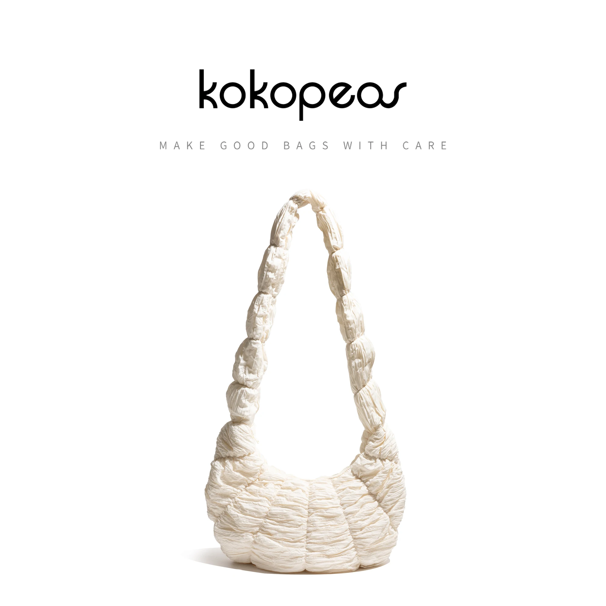 KOKOPEAS Fashion Nylon Pleated Puffer Padded Down Crossbody Satchel Solid Color Luxury Design Ladies Shoulder Shopping Pouch