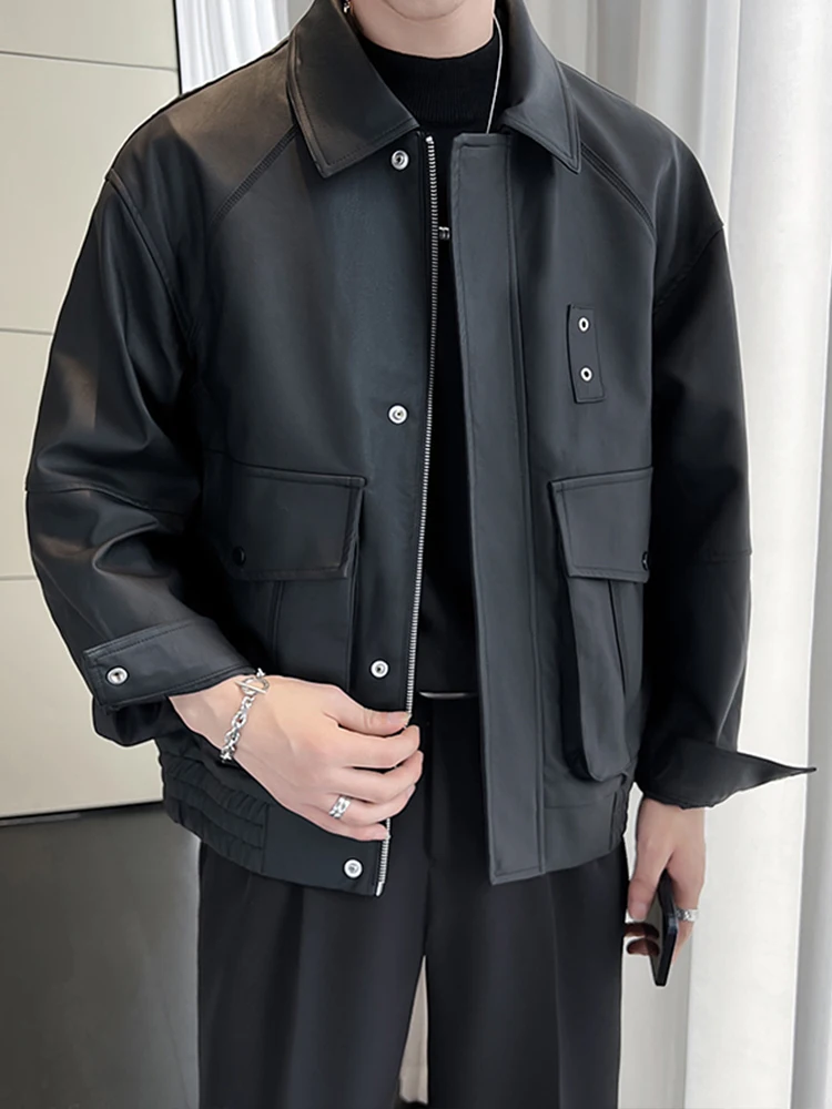 

Повседневная мужская куртка из искусственной кожи для осени и зимы, модная байкерская куртка с воротником-стойкой, легкая рабочая куртка для зрелых мужчин