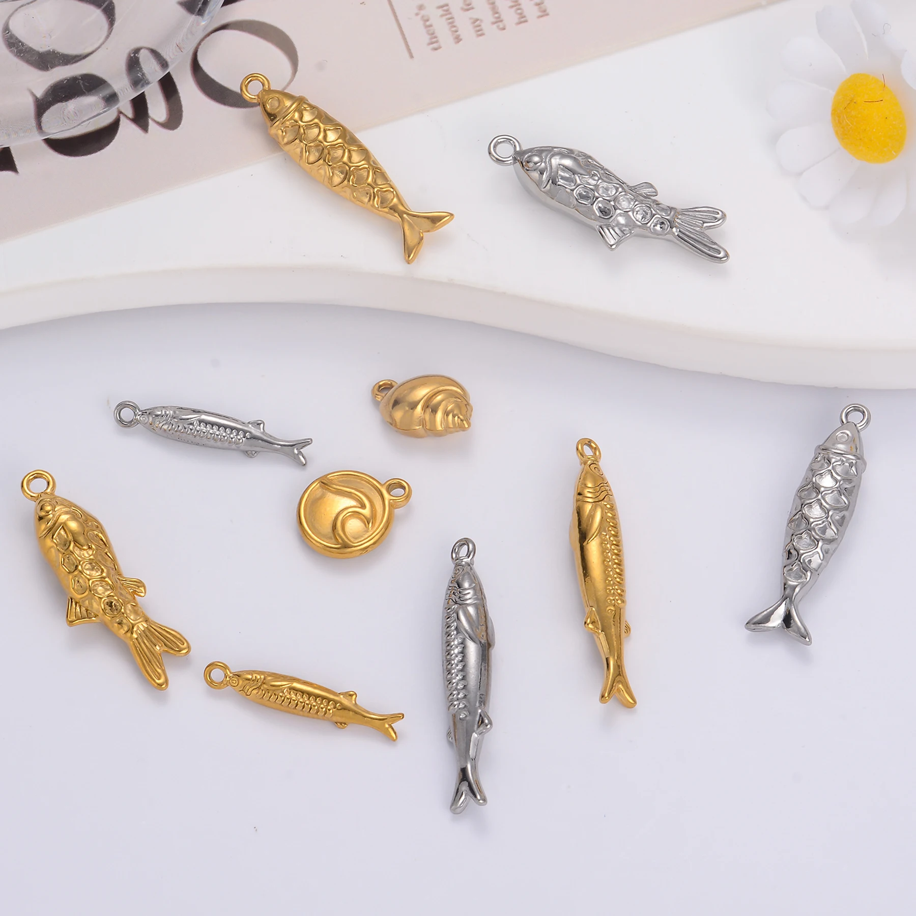 

10Pcs Wholesale Fish Conch Shell Charms Stainless Steel Pendant for DIY Jewelry Materials Making Earring Necklace Bracelet