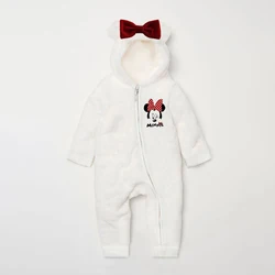 Disney Minnie Baby Girl Clothes Winter Warm Baby Boy Romper Long Sleeve Hooded Zipper Baby Jumpsuit Clothes Fashion Baby Costume