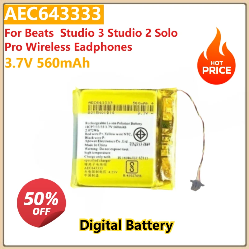 

for Beats Studio 3 Studio 2 Solo Pro Wireless Eadphones New Replacement Digital Battery AEC643333 3.7V 560mAh +Tools