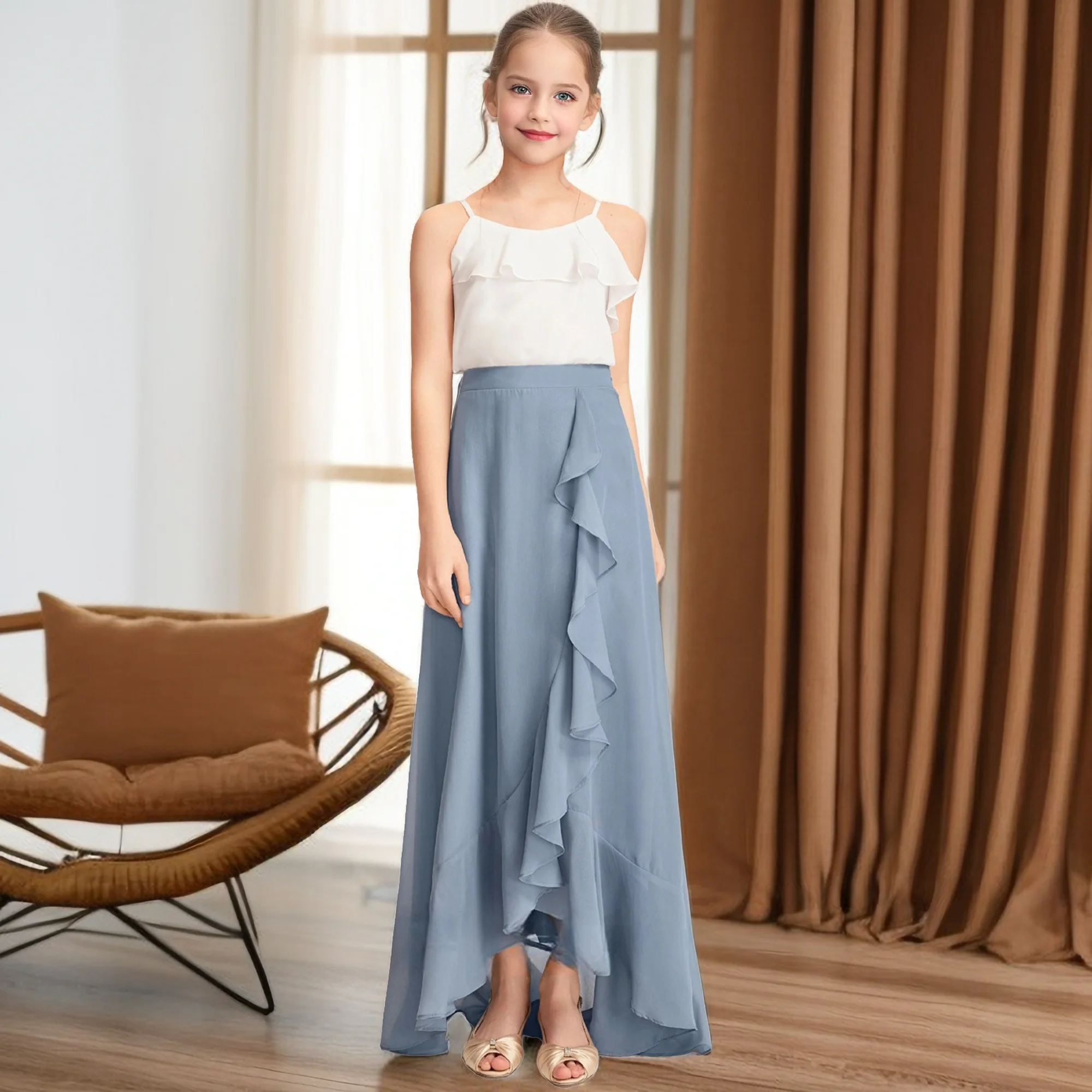 Separates Top & Skirt Chiffon Junior Bridesmaid Dress For Kids Wedding Prom Night Ball-Gown Event Pageant Banquet Birthday Party