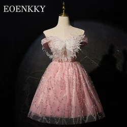 Luxury Sequined Off Shoulder Prom Dress Butterfly Lace Pearls Mini A Line Graduation Dresses Sweetheart Neck вечернее платье