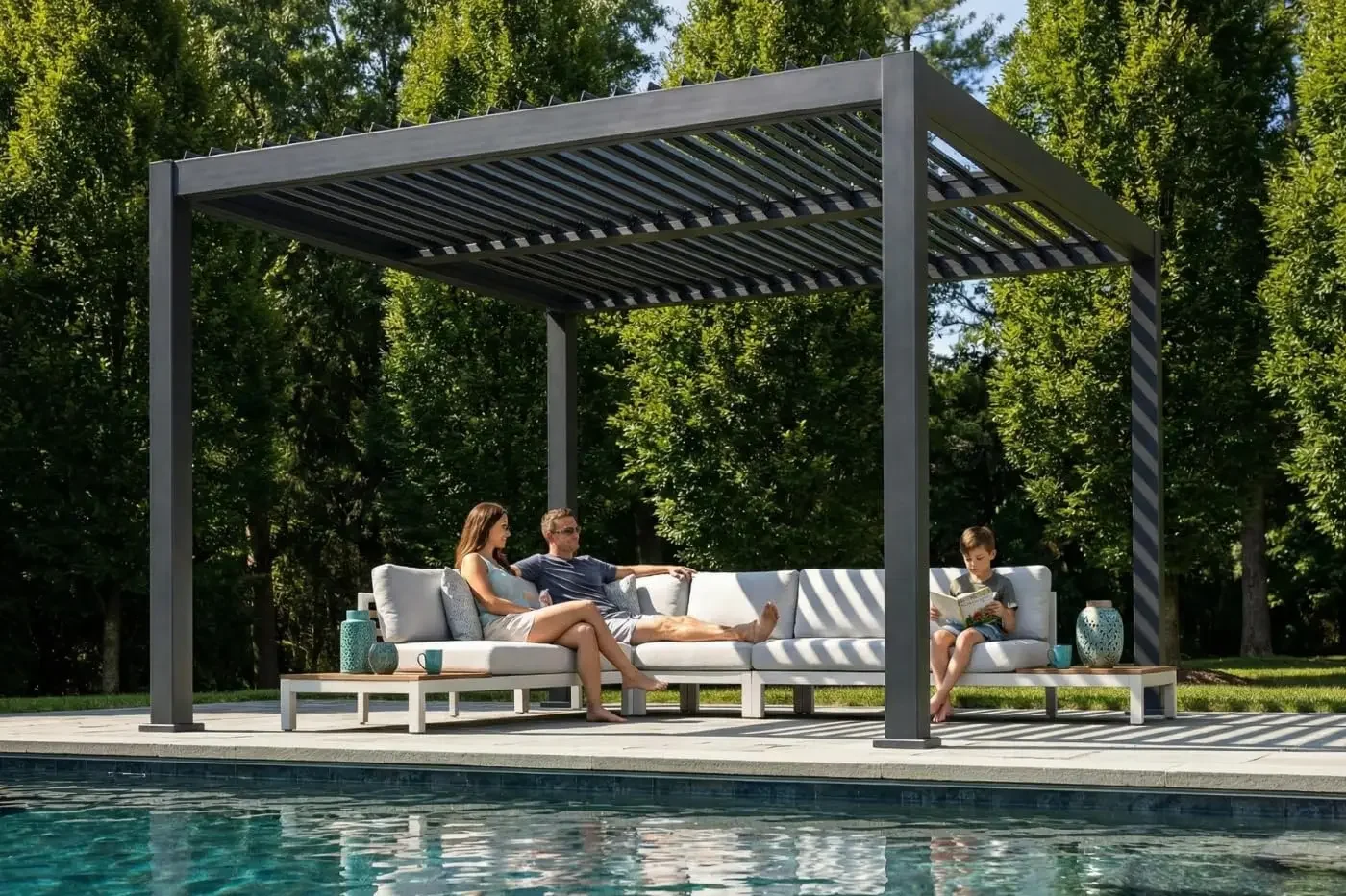 HOT 10' x 10' Louvered Pergola Outdoor Aluminum Pergola Kit with Adjustable Roof, All-Weather Metal Gazebo with Drainage