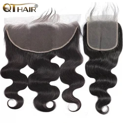 QT 13x4 Ear To Ear HD Lace Frontal Brazilian Body Wave Transparent 4x4 Lace Closure 100% Virgin Human Hair Pre Plucked Hairline