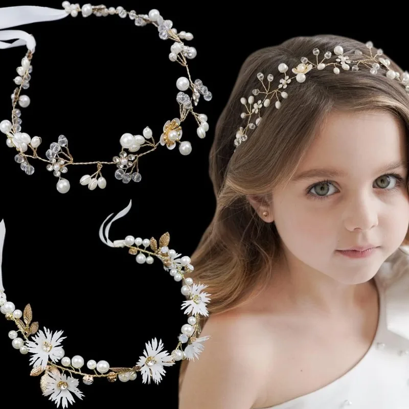 

Crystal Pearl Bridal Hair Vine-Floral Wedding Headpiece for Bride, Bridesmaids&Flower Girls.lazos para el cabello niña bebe niña