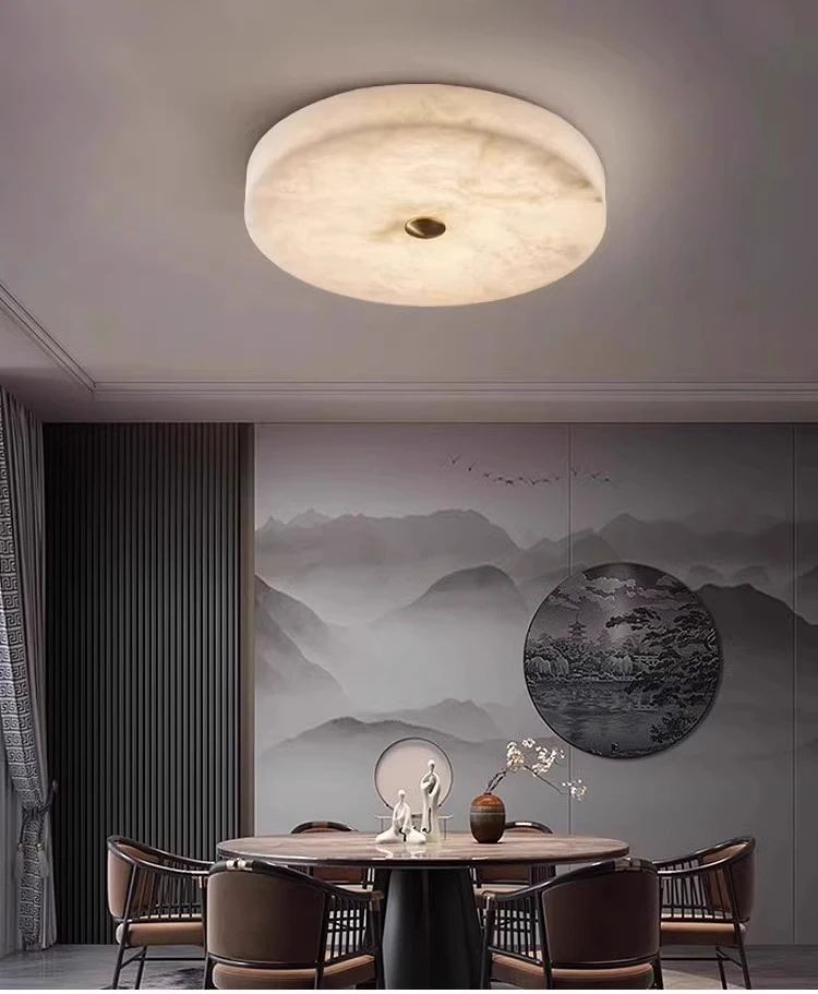 Modern Simple LED Natural Marble Ceiling Lamp Living Room Bedroom Corridor Circular Ultra-thin All-copper Wall Lamp Indoor Decor