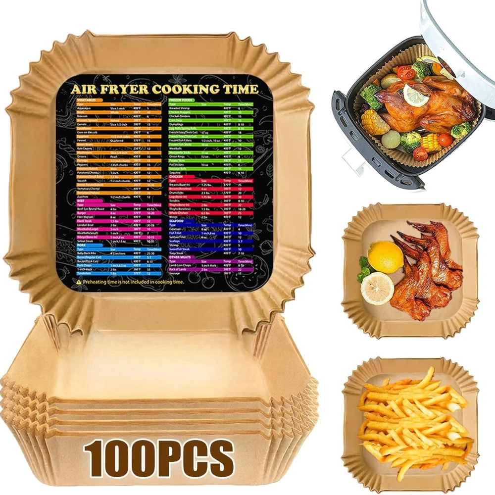 

100PCS Air Fryer Disposable Paper Liner Square Large Air Fryer Paper Liner Non-stick Parchment Paper for Roasting Microwave