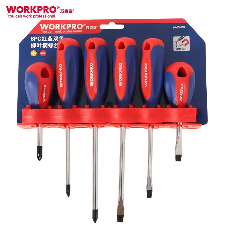 Workpro 6Pcs Multipurpose Handle Screwdrivers Set With Magnetic Security Repair Hand Tools Cross/Straight Type Screw Driver Suit