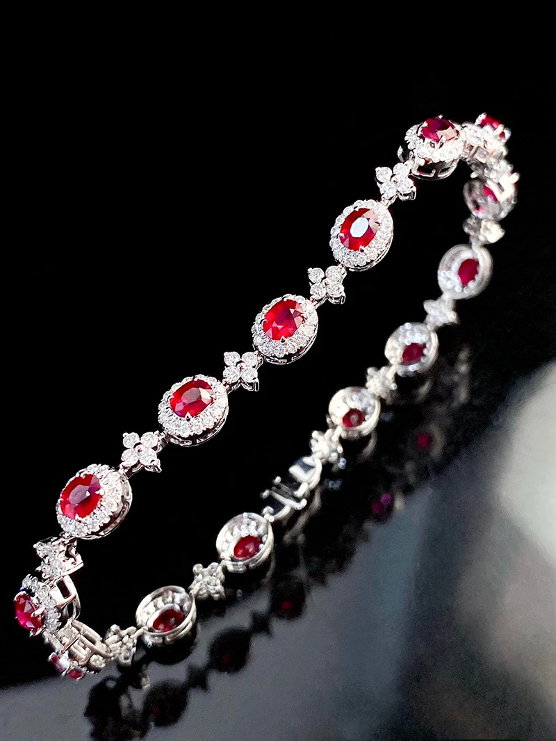 KUGG 100% 18K White Gold Bracelet Elegant Style Luxury Diamond Jewelry Natural Ruby Gemstone Bracelet for Women Senior Banquet