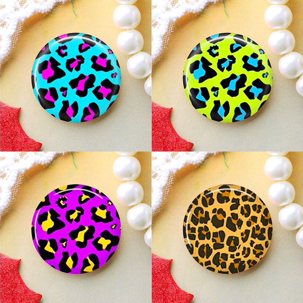 10mm 12mm 25mm 14mm 16mm 18mm 20mm  Photo Glass Cabochons Round Cameo Set Handmade Settings Stone Snap Button Leopard  LC225