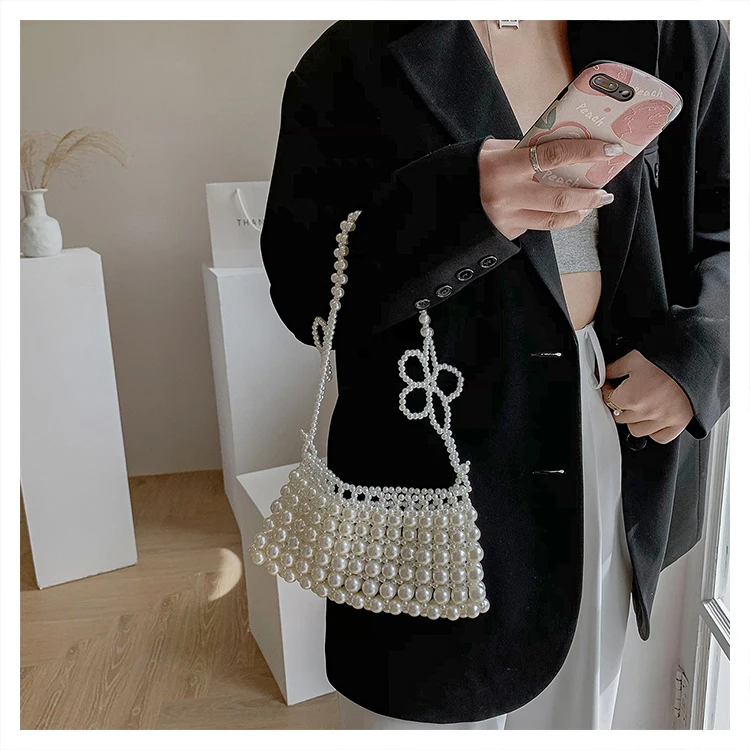 Summer handmade beaded flower pearl bag finished product niche design all-match single crossbody bag for women