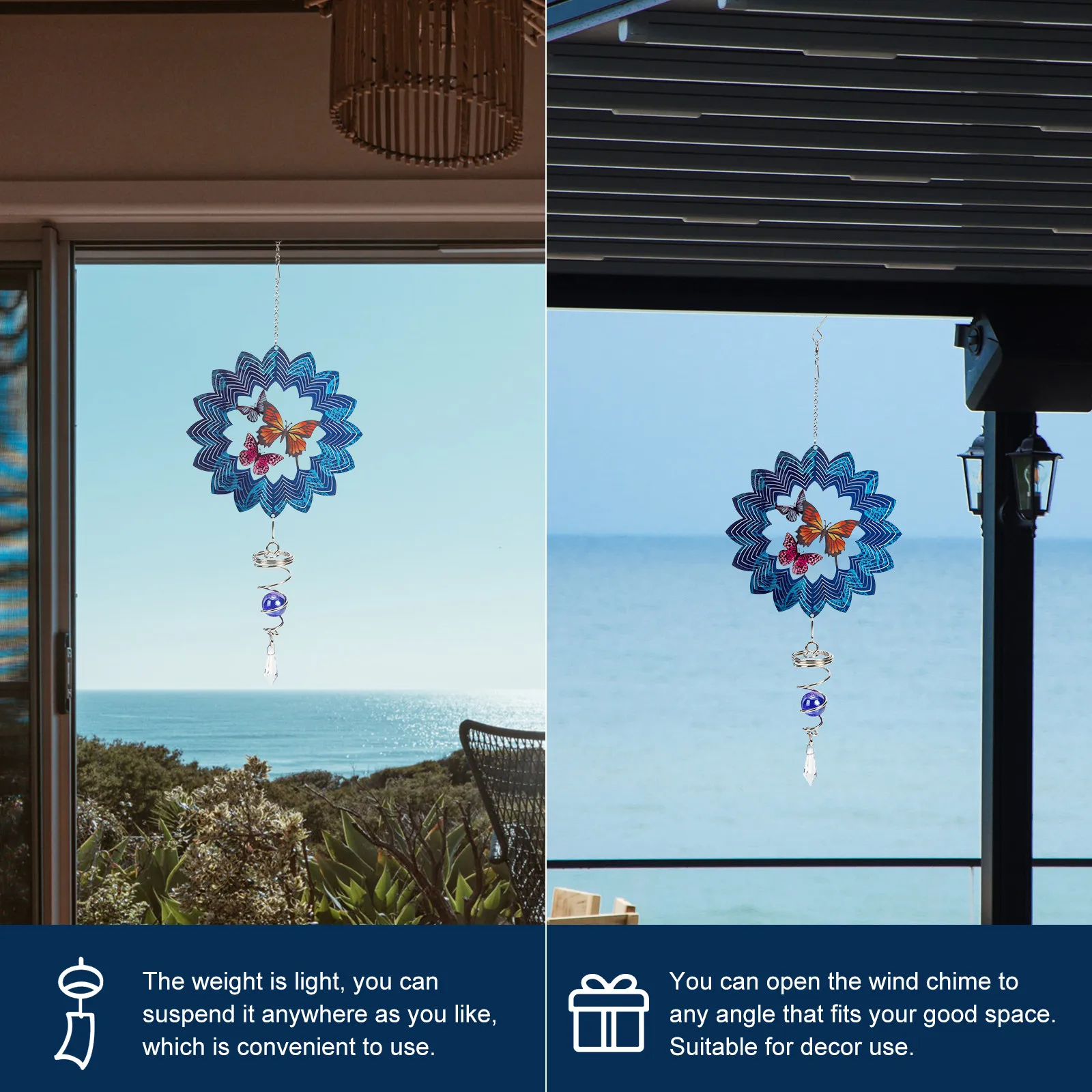 Stainless Steel Wind Chime Rotating Outdoor Decor Balcony Garden Window Multilayer Colorful Visual Effect Pendant