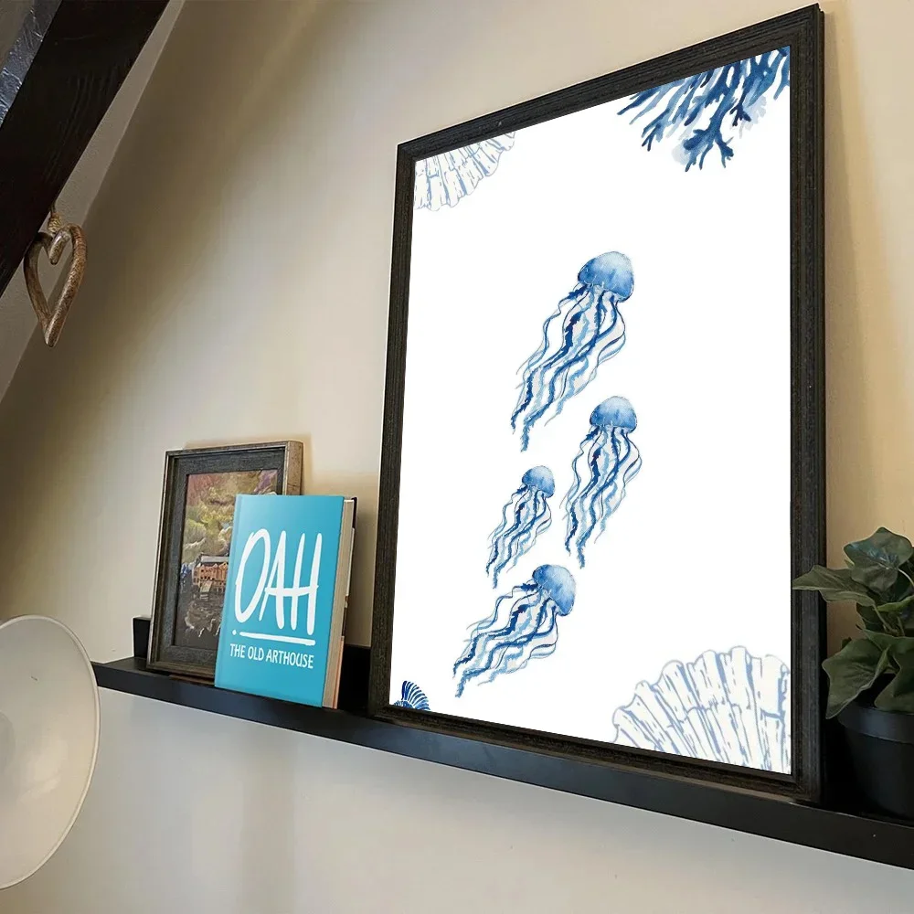 1pc Retro Sea Animal Cyanea Jellyfish Squid Shark Poster Self-adhesive Art Waterproof Paper Sticker Wall Decor