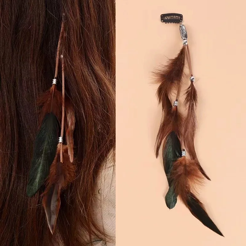 Vintage Feder-Haaraccessoire, Langes Boho-Fransen-Stirnband mit Perlen, Handgefertigte Festival-Haarspange für Frauen – Detail 11
