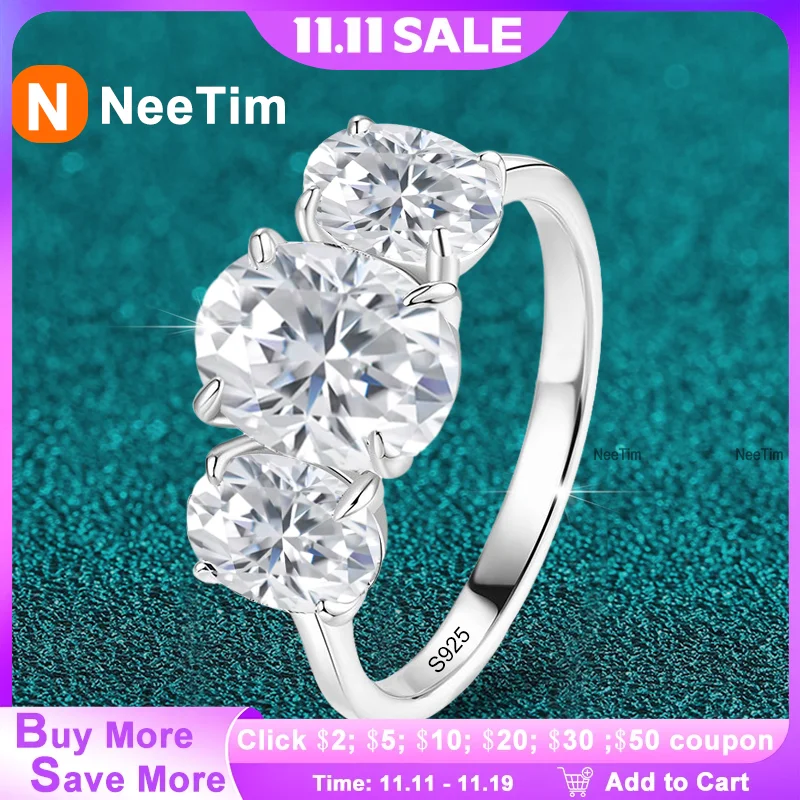 

Кольцо NeeTim с бриллиантом из полной огранки Mossanite Lab, серебро 925 пробы с позолоченными кольцами для женщин, ювелирные изделия для вечеринок, женское кольцо