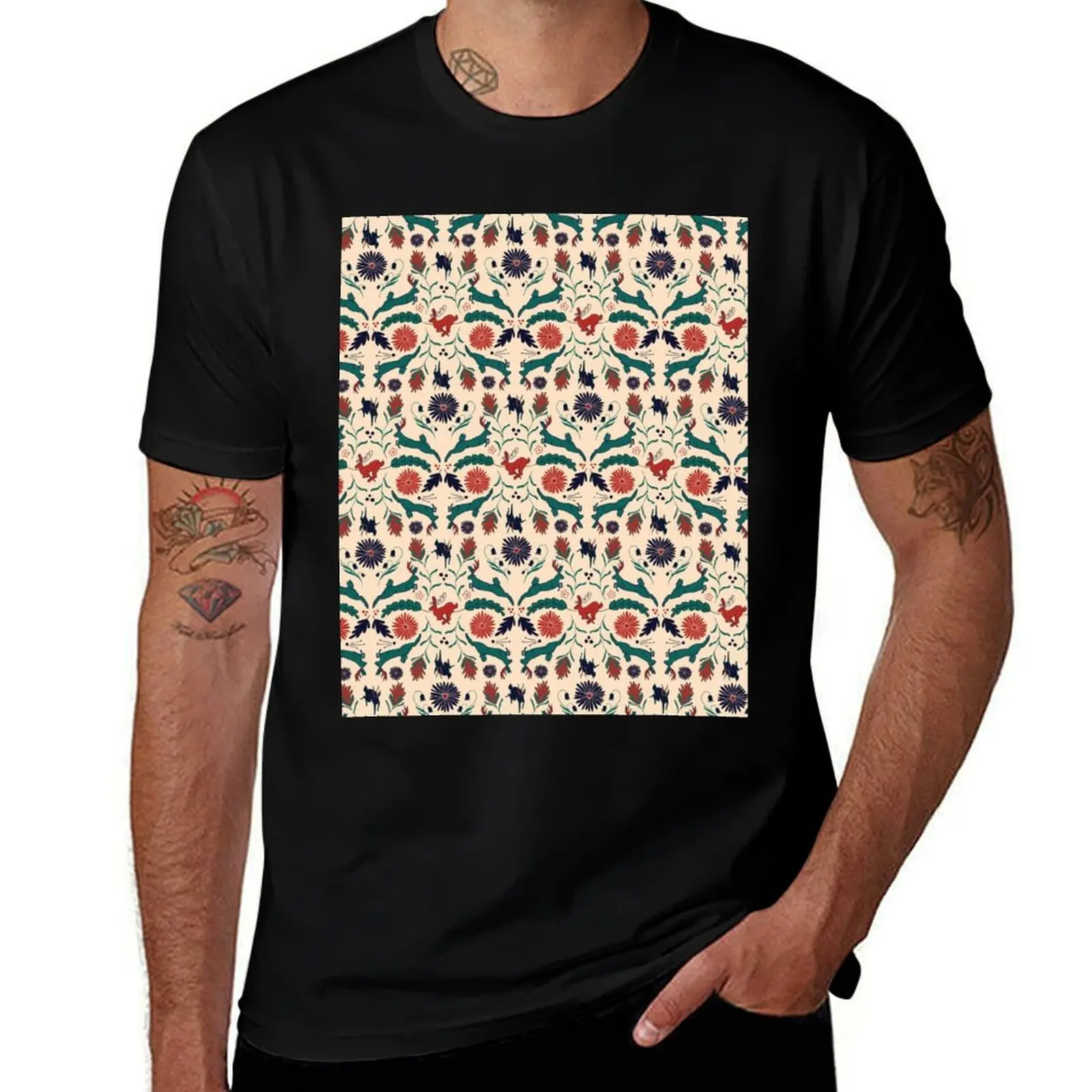 Jackalope Folk Art Pattern T-Shirt Sports Basic Short Sleeve T-Shirt