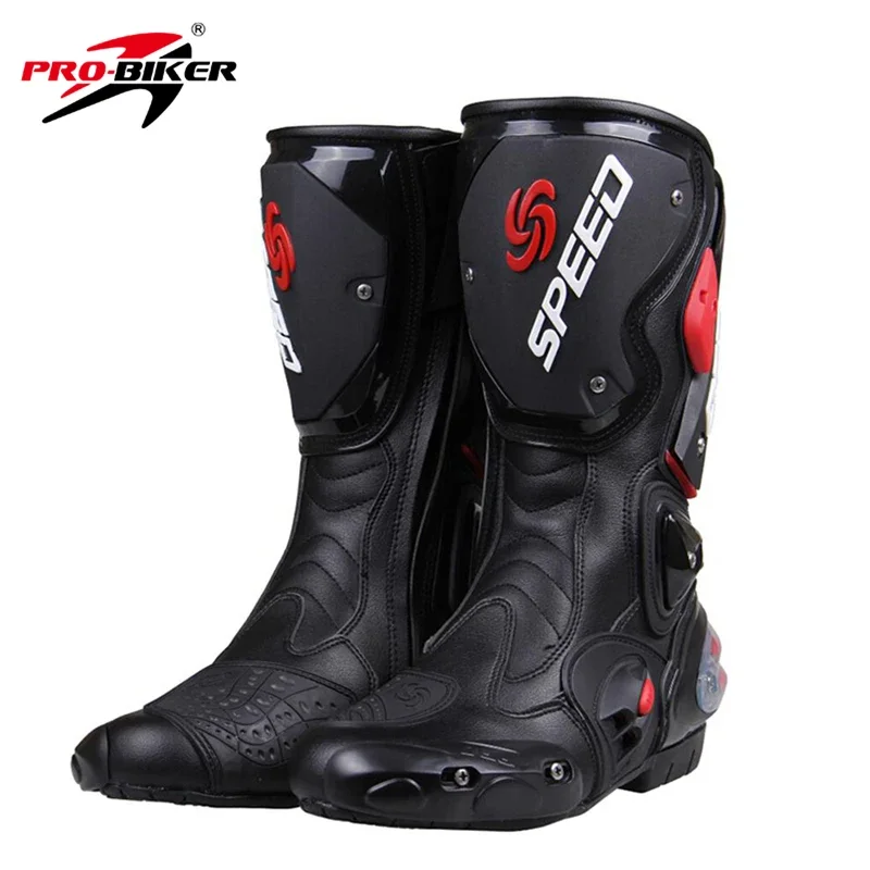 

Men's Motorcycle Boots Riding Drop Protection Top Quality Black/White/Red Large Size 40-45 B1001 Motocross Shoes