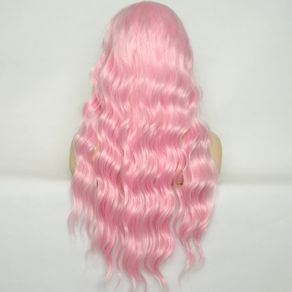 Voguequeen Light Pink Loose Curly Synthetic Lace Front Wig Heat Resistant Fiber Natural Hairline For Women