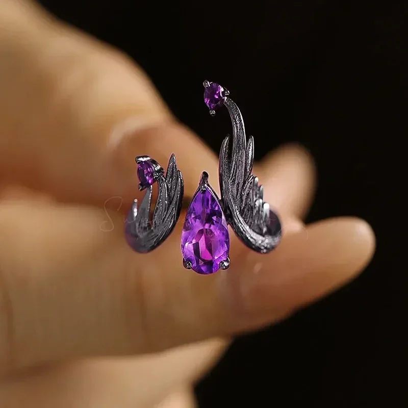 New Fashionable And Exquisite Punk Style Purple Zircon Elf Open Ring For Personalized Ladies Jewelry Accessories Gift Wholesale