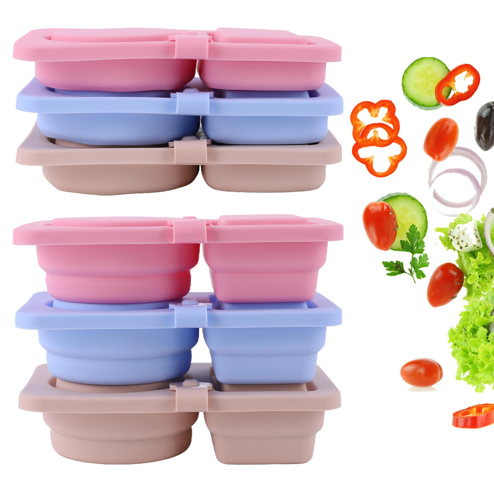 

3Pcs 2 Compartment Silicone Snack Containers Leakproof Condiment Containers Multi-Function Portion Cups for Travel Office Picnic