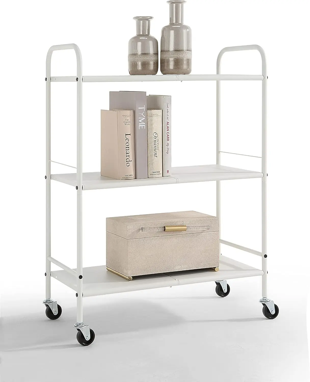 Metal Rolling Organizer Utility Craft Cart (Large, WHT)