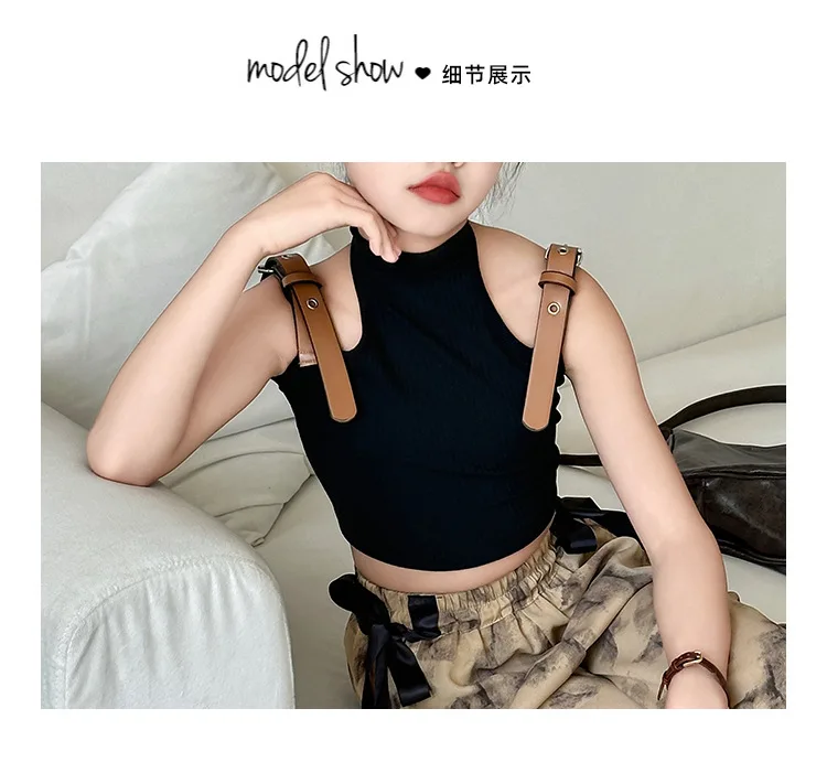 teenage baby girl clothes sleeveless 2024 summer Korean black vest hip hop streetwear open back kids crop tops 6 to 16 years