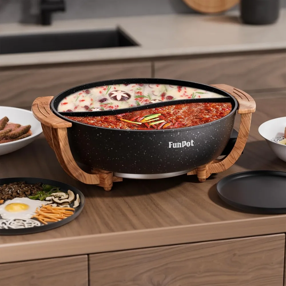 

Hot Pot Electric with Divider, 6L Double-Flavor Non-stick pot, Temperature control, Large 6-Litre Capacity, for 6-12 people