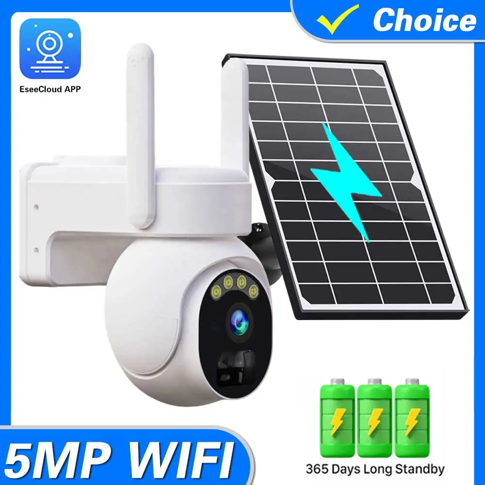 

5MP PTZ IP WiFi Camera Solar Power Low Comsunption Panel Built-in Battery Surveillance Cameras PIR Human Detection Outdoor IP66