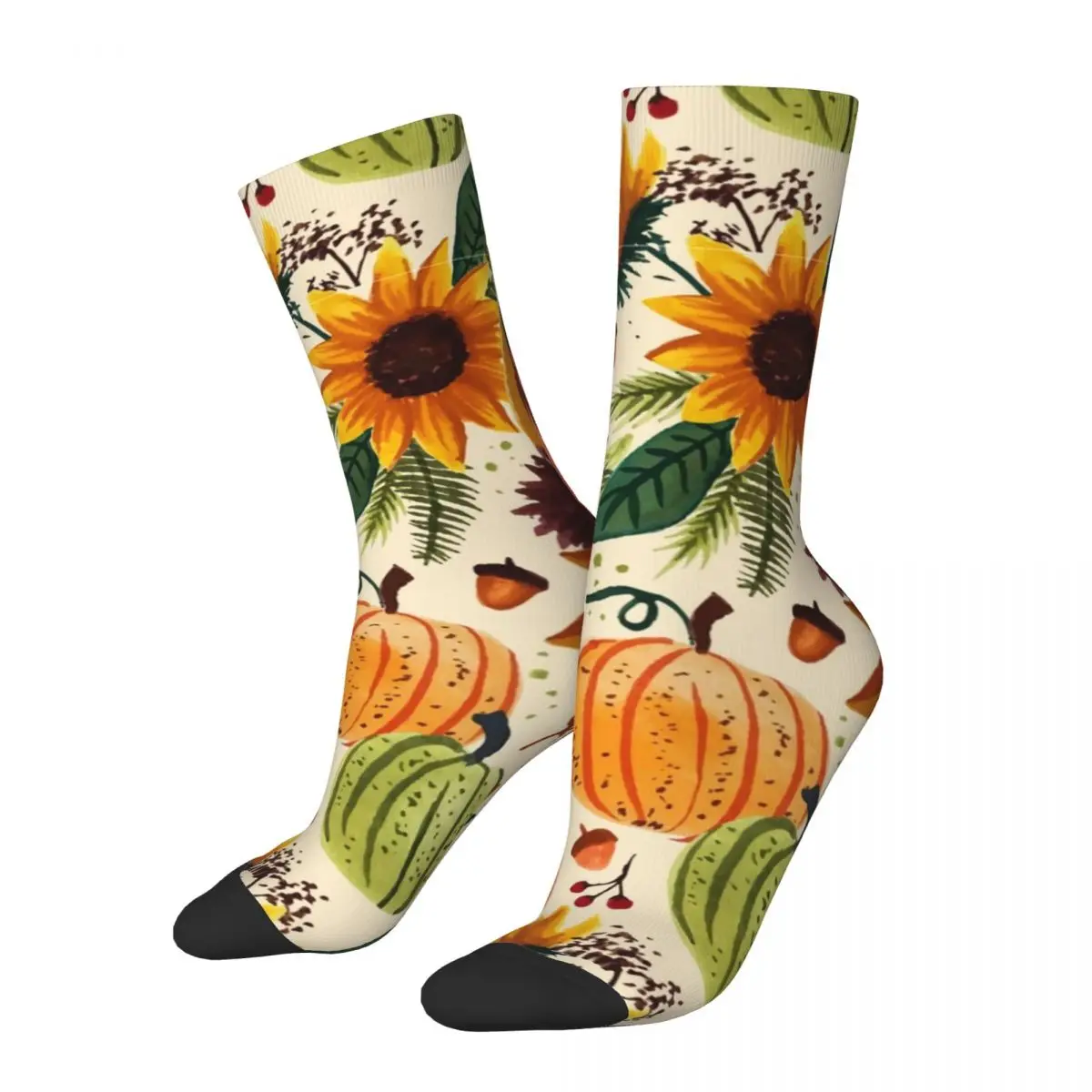 Calcetines de tubo medio antideslizantes con patrón de acuarela de calabaza Unisex divertidos, otoño e invierno, Halloween