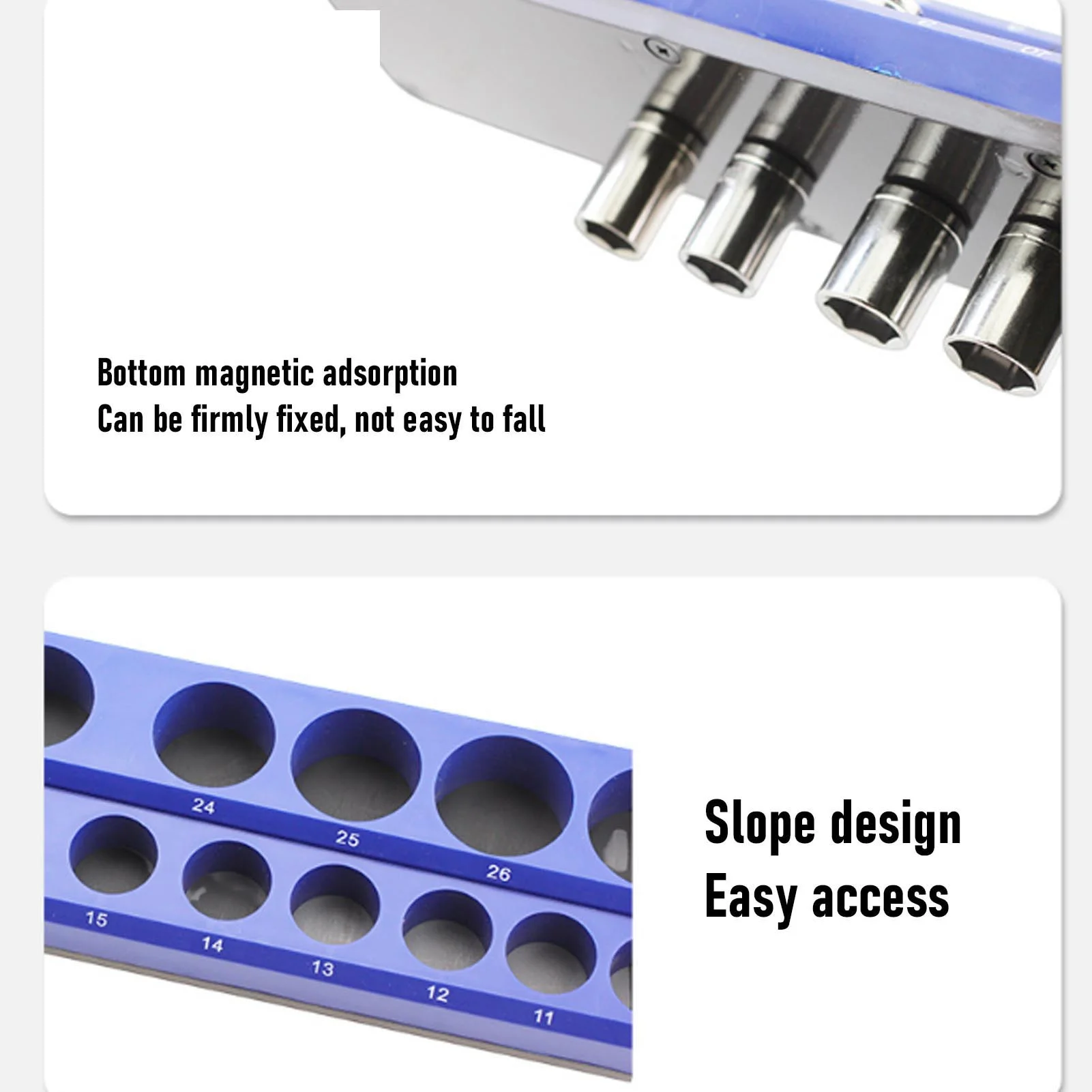 Magnetic Socket Organizer Set Strong Magnetic Multiple Sizes Space Saving for 1/4in 3/8in 1/2in Drive Magnetic Socket Tray