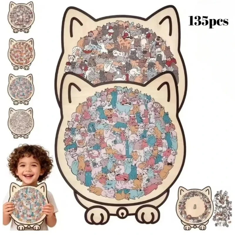 135 pc em forma de gato quebra-cabeça de madeira único irregular peças jogo aniversário presentes de natal para amantes do gato decorações para casa ﻿