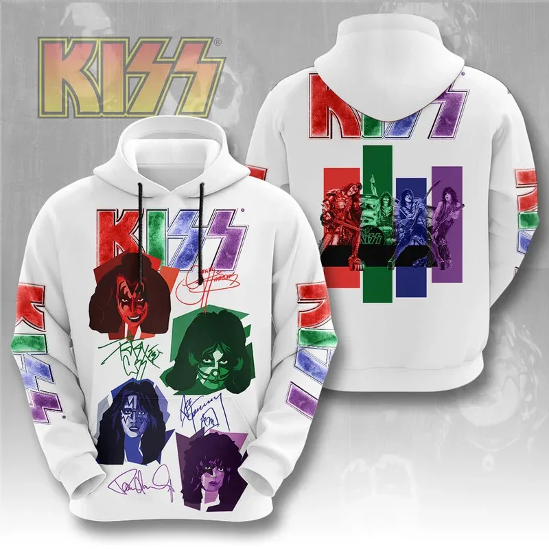 Rock Band Kiss Hoodies 3Dพิมพ์ผู้ชายผู้หญิงHip Hopขนาดใหญ่Pullover Hooded Sweatshirtsแฟชั่นStreetwear Man Hoodies