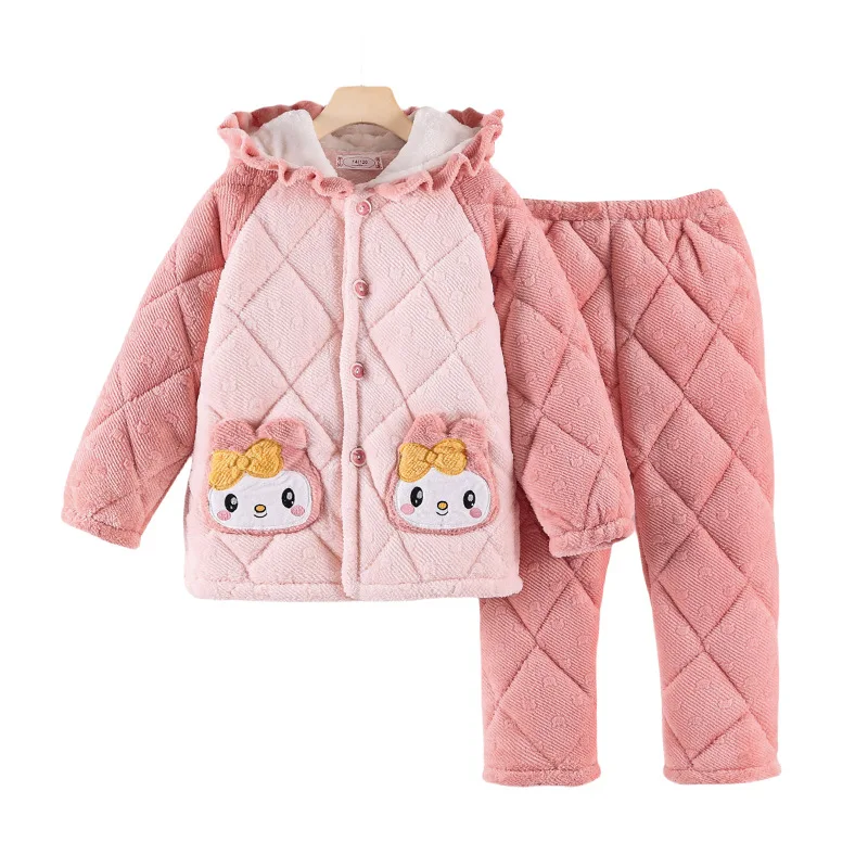 My Melody Anime Sanrios Child Pajamas Winter Thicken Boy Third Floor Quilted Plus Velvet Kawaii Cartoon Lounge Clothes New