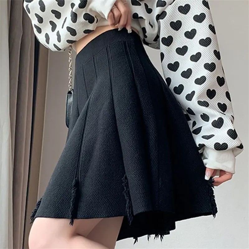 Mini Skirt Women High Waist Pleated Autumn New Knitting A-line Slim Trendy Korean-style Gentle Leisure Preppy Style All-match