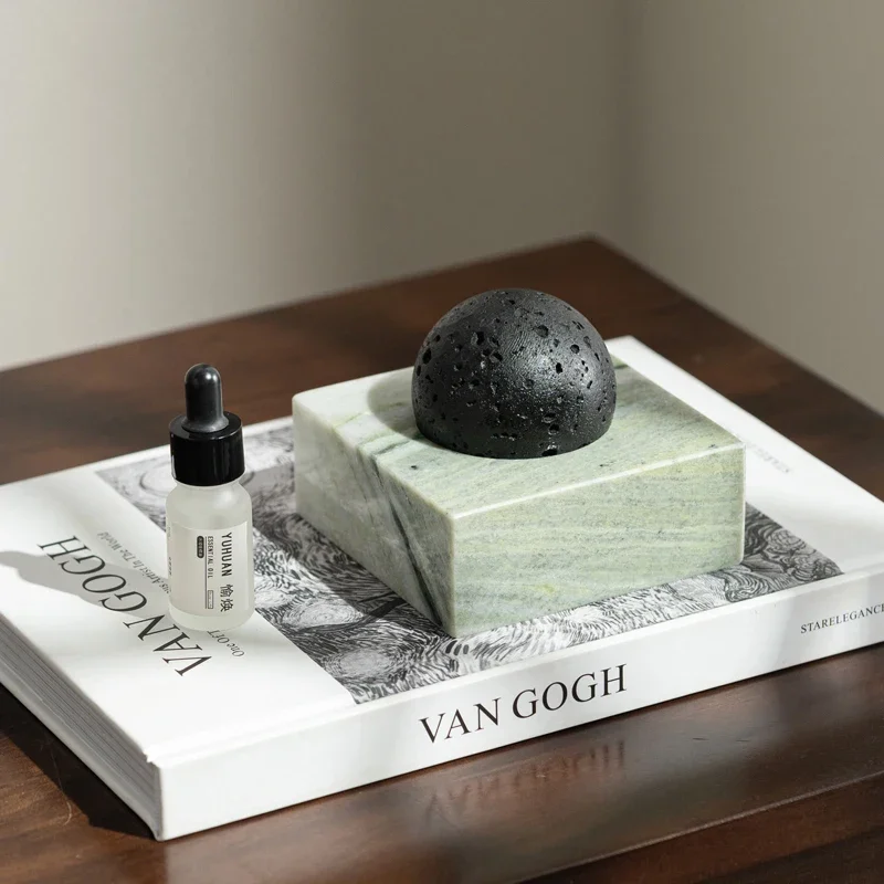 Black Lava Rock Stone Diffuser with Marble Base, Luxury Essential Oil Diffusers for Home Offices Yoga Sauna SPA